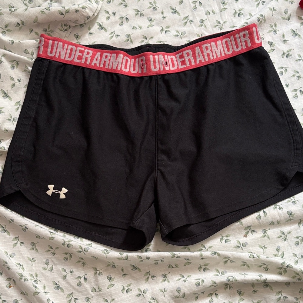 Under Armour Women's Black Athletic Shorts with Red Waistband